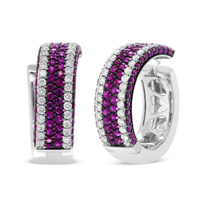 Stunning 18k White Gold Ruby Open Swish Hoop Earrings with Diamonds