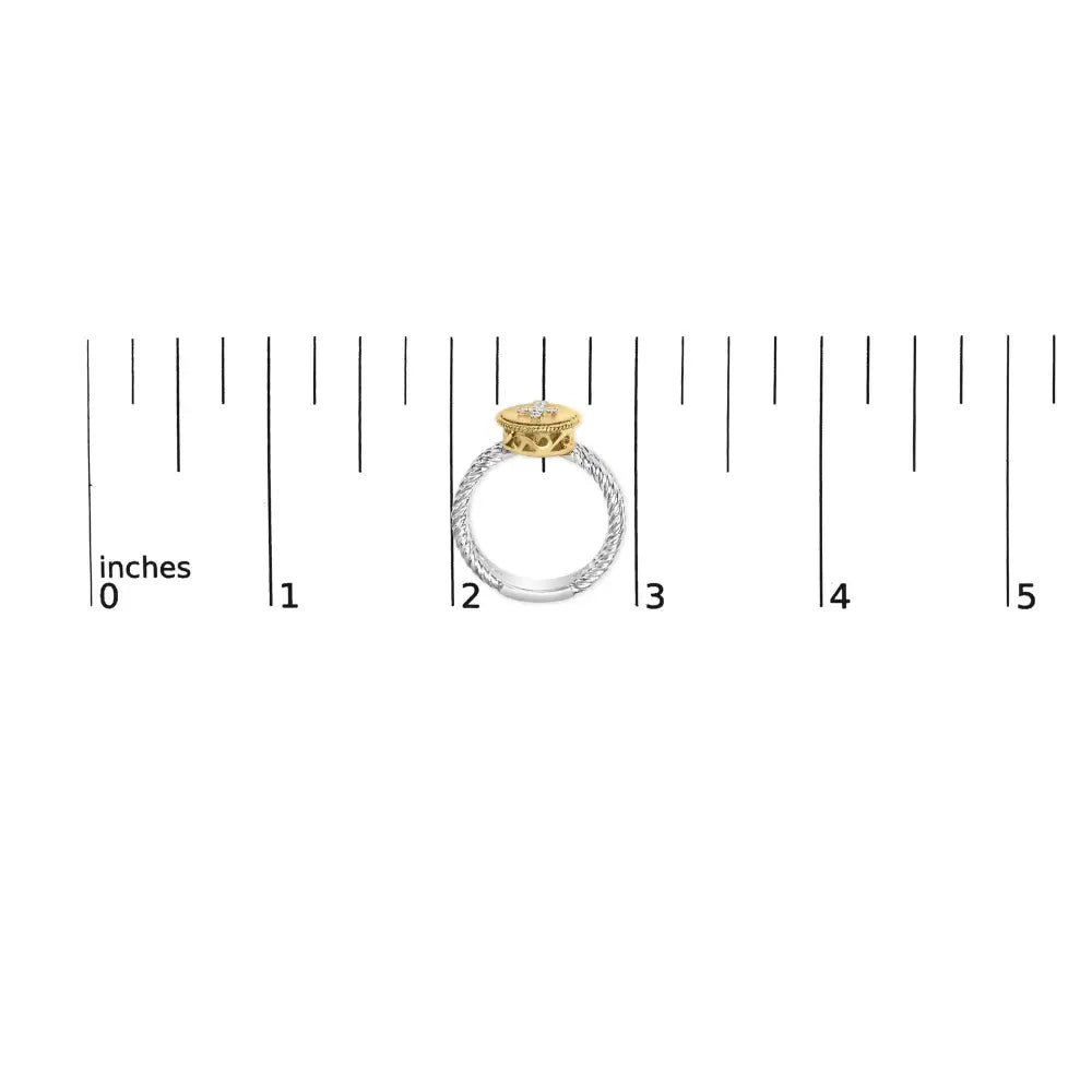 18k Yellow Gold Plated.925 Sterling Silver Diamond Cross Ring with Satin Finish