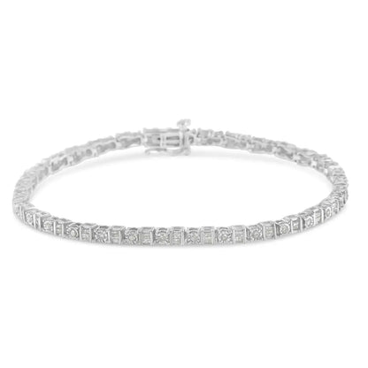 Stunning.925 Sterling Silver Baguette Cut Diamond Station Tennis Bracelet