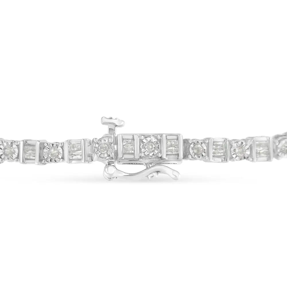 Stunning.925 Sterling Silver Baguette Cut Diamond Station Tennis Bracelet