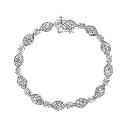 Stunning.925 Sterling Silver Bezel Link Bracelet with Cttw Miracle Set Diamonds