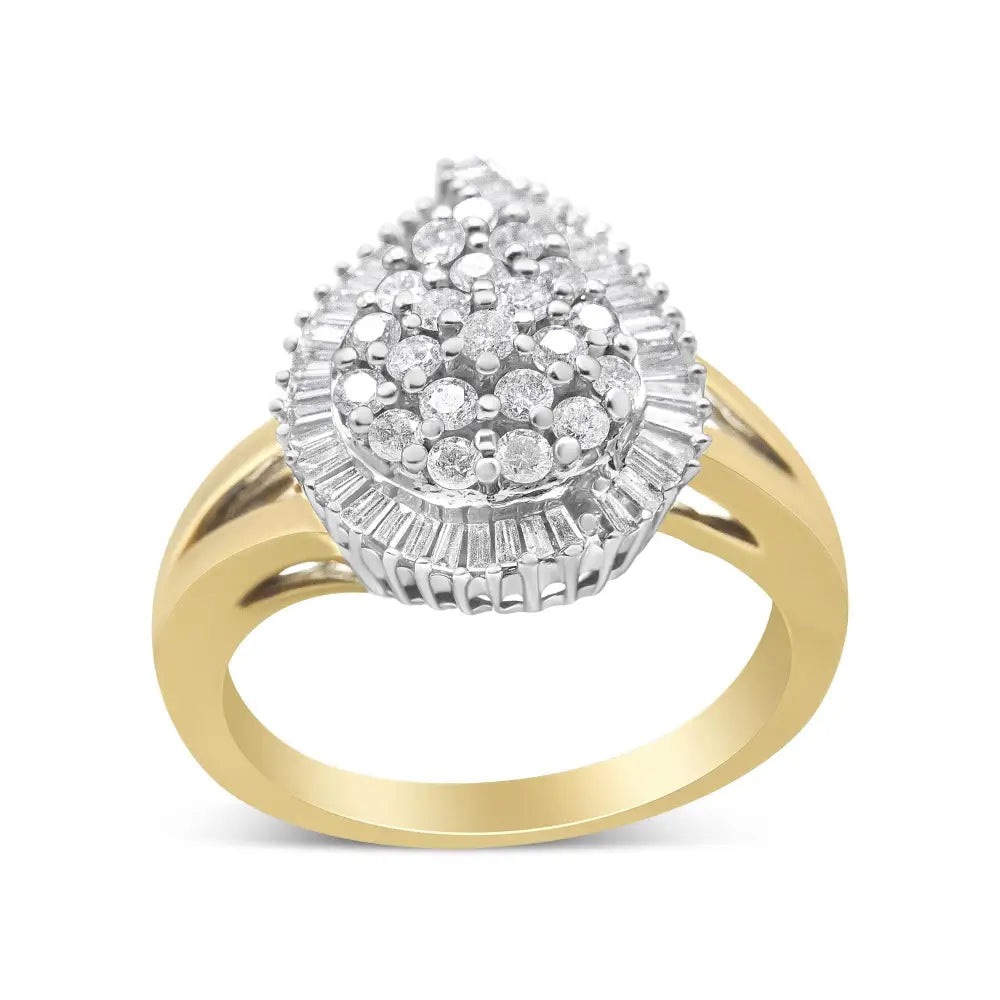 Stunning Baguette-cut Diamond Ballerina Cocktail Ring in 14k Gold