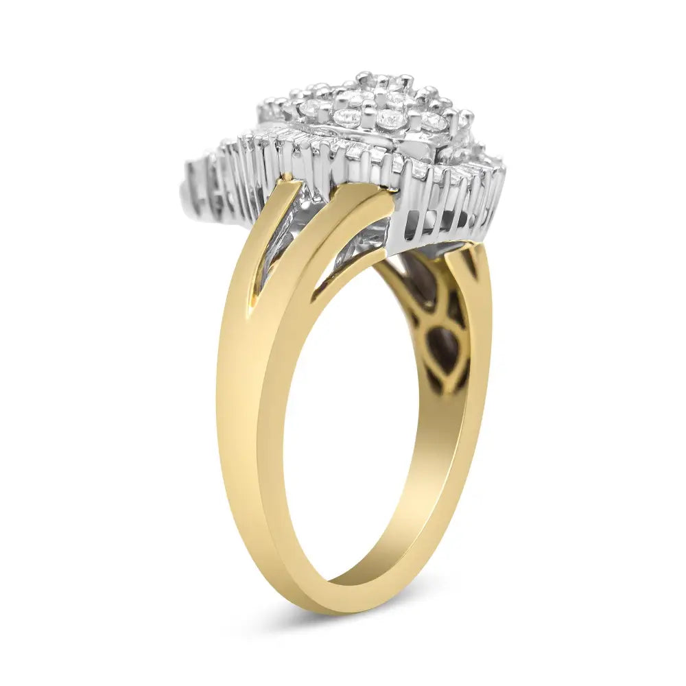 Stunning Baguette-cut Diamond Ballerina Cocktail Ring in 14k Gold