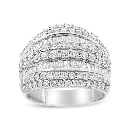 Stunning Baguette-cut Diamond Cluster Ring in Sterling Silver