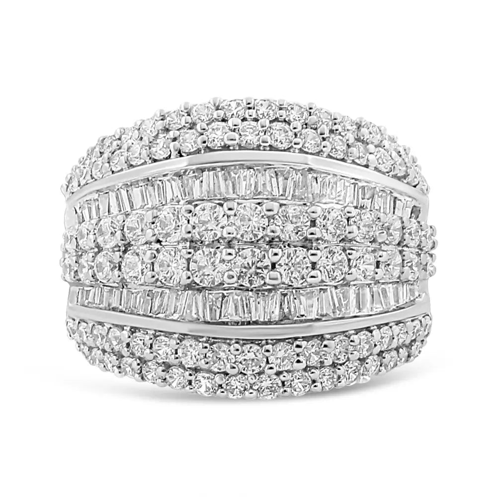 Stunning Baguette-cut Diamond Cluster Ring in Sterling Silver