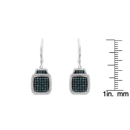 Stunning Black Rhodium Cushion Shaped Blue and White Diamond Earrings