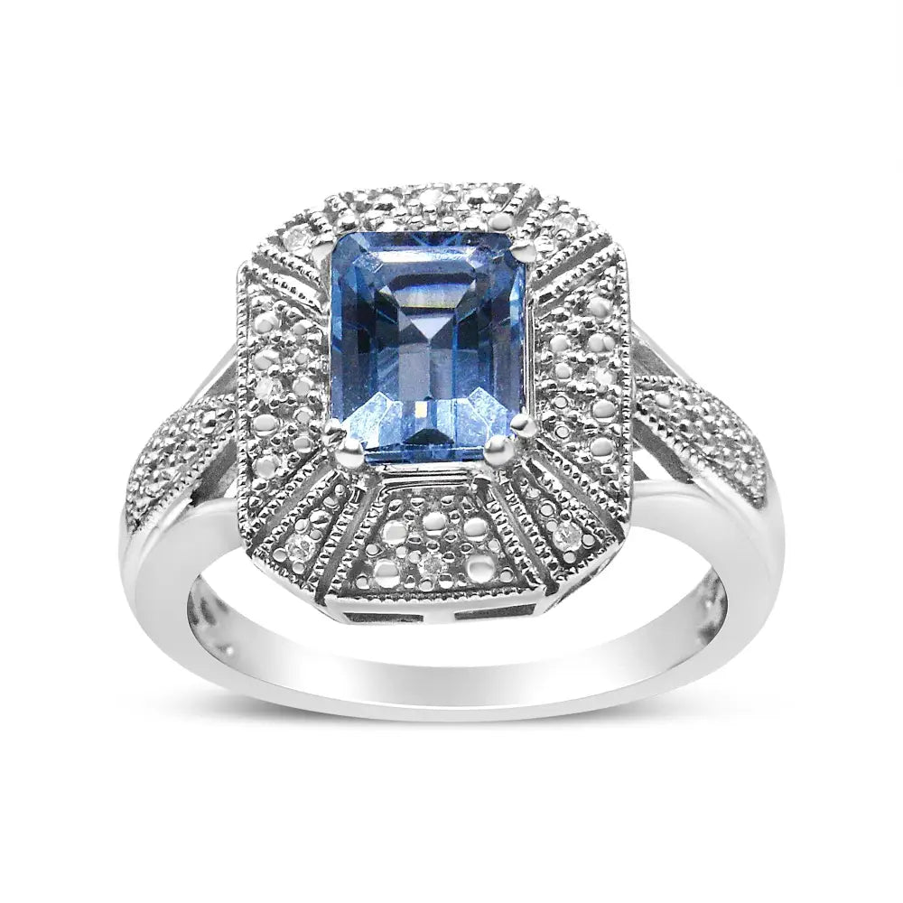 Stunning Blue Topaz Ring in.925 Sterling Silver with Diamond Accent