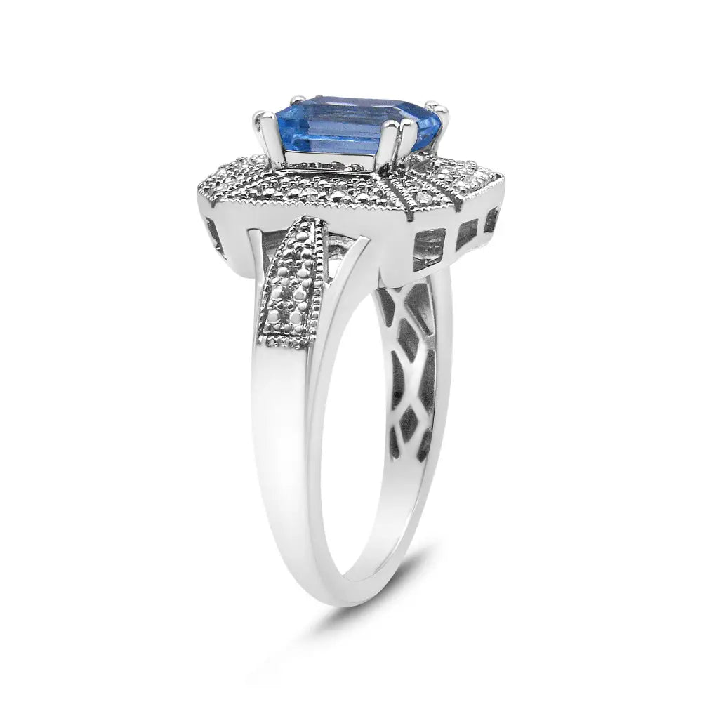 Stunning Blue Topaz Ring in.925 Sterling Silver with Diamond Accent