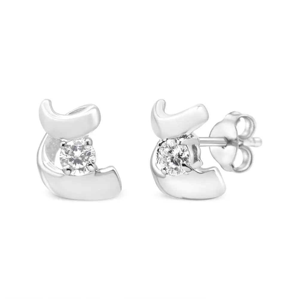 Stunning Diamond Espira Swirls Solitaire Push Back Stud Earrings