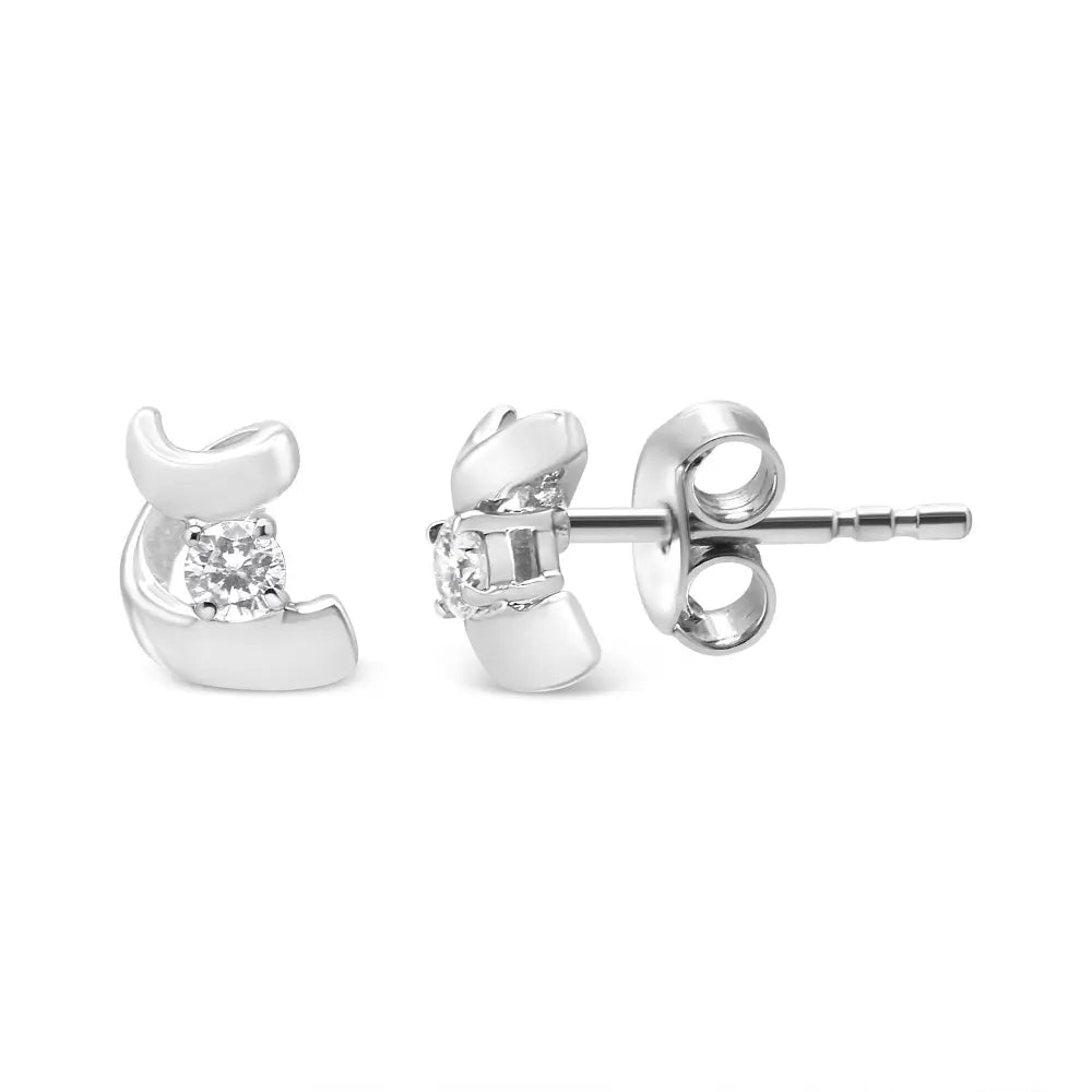 Stunning Diamond Espira Swirls Solitaire Push Back Stud Earrings