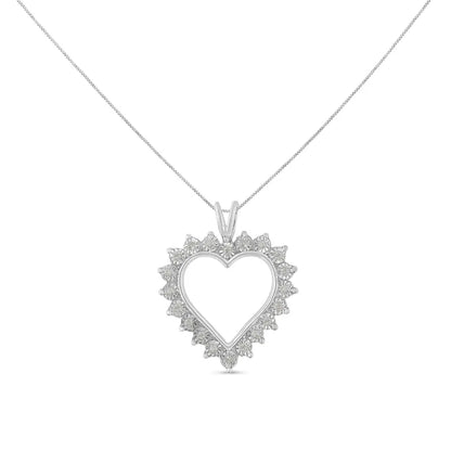 Stunning Diamond Open Heart Pendant Necklace in Sterling Silver