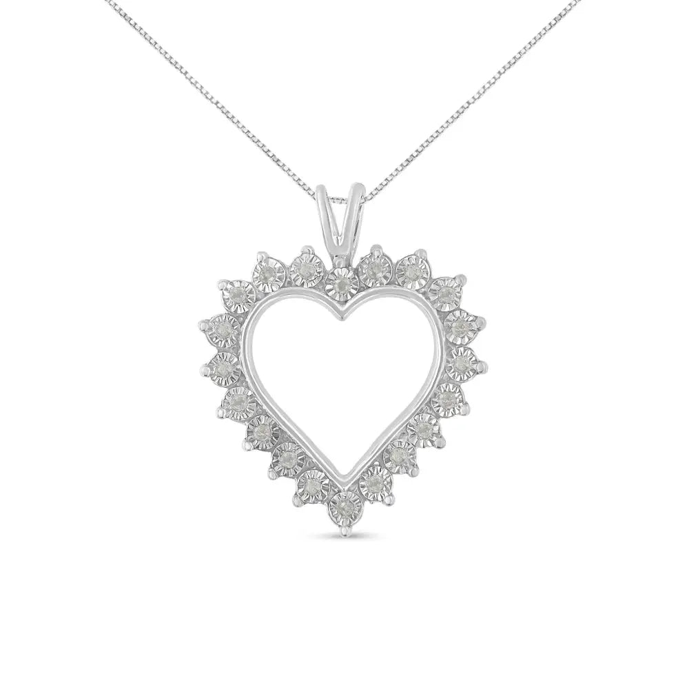 Stunning Diamond Open Heart Pendant Necklace in Sterling Silver