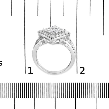 Stunning Invisible Set Princess-cut Diamond Beaded Halo Ring