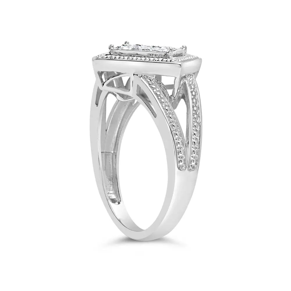 Stunning Invisible Set Princess-cut Diamond Beaded Halo Ring