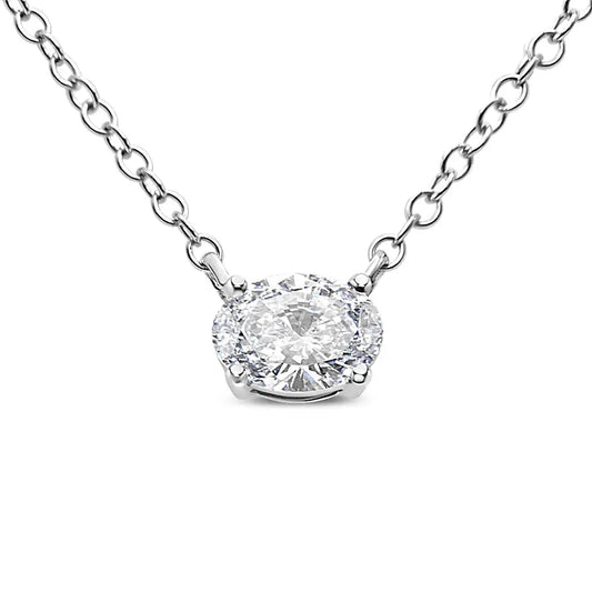 Stunning Lab Grown Oval Shape Solitaire Diamond East West Pendant Necklace