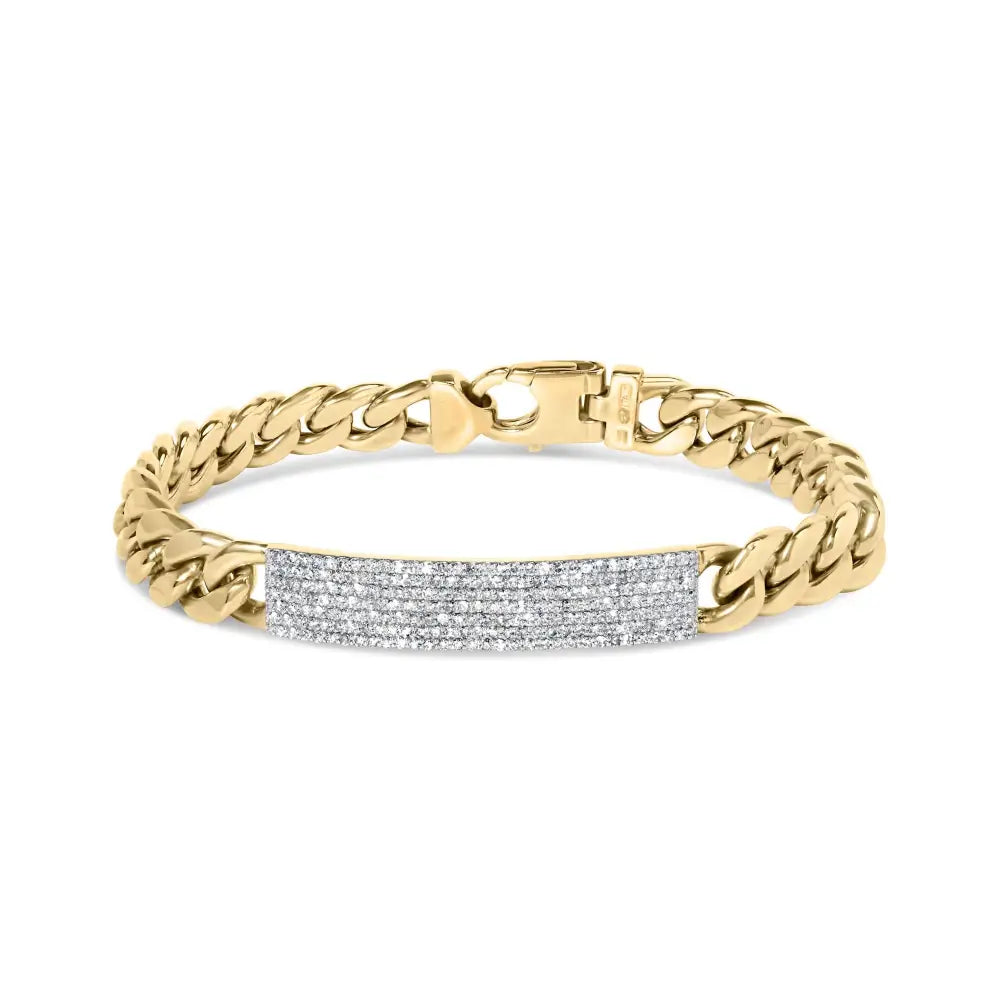 Stunning Men’s 10k Yellow Diamond Id Cuban Bracelet in Fine Jewelry