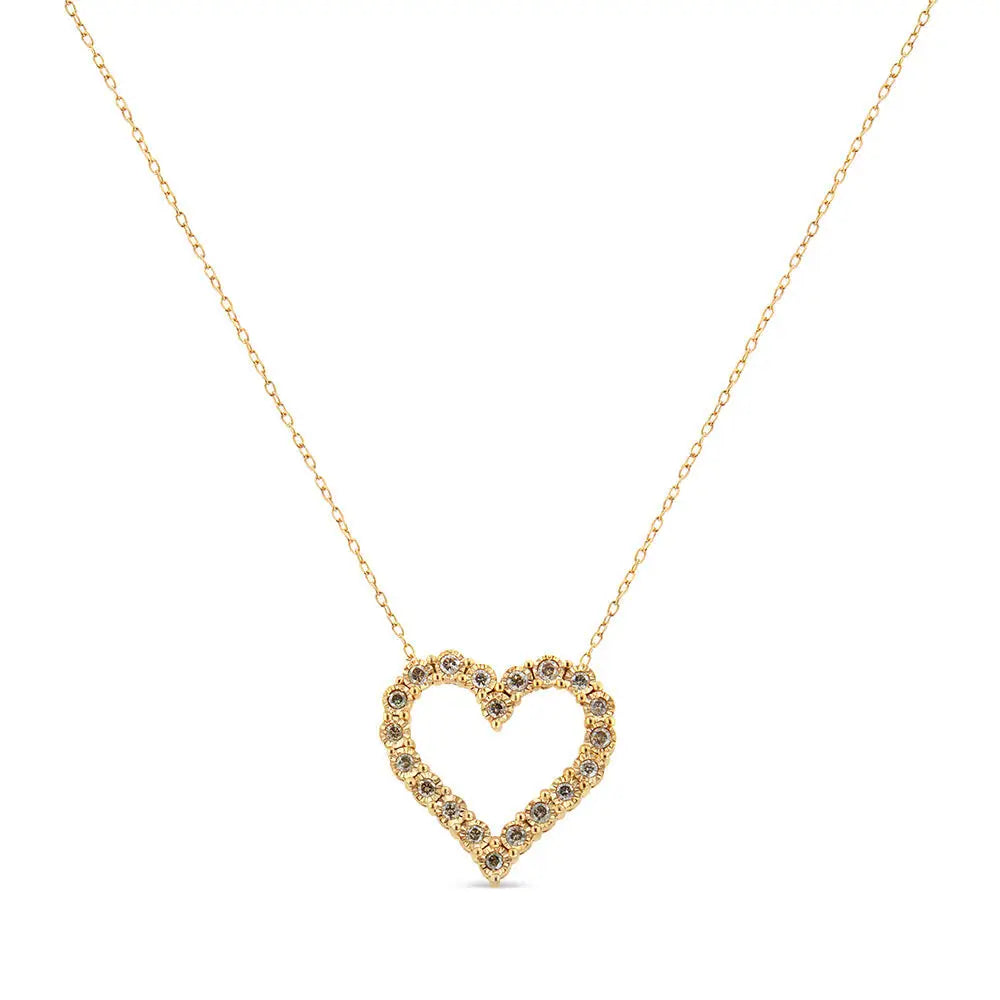 Stunning Miracle Plate Heart Pendant with Cttw Champagne Diamond in Yellow Gold