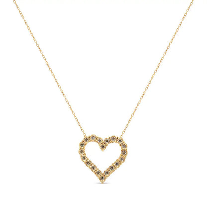 Stunning Miracle Plate Heart Pendant with Cttw Champagne Diamond in Yellow Gold