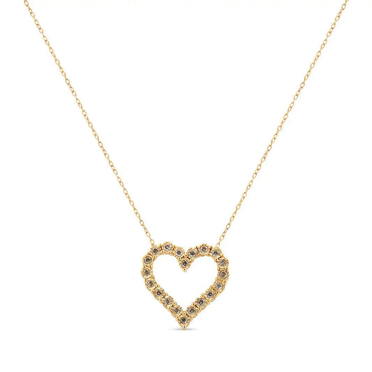 Stunning Miracle Plate Heart Pendant with Cttw Champagne Diamond in Yellow Gold