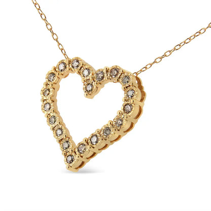 Stunning Miracle Plate Heart Pendant with Cttw Champagne Diamond in Yellow Gold