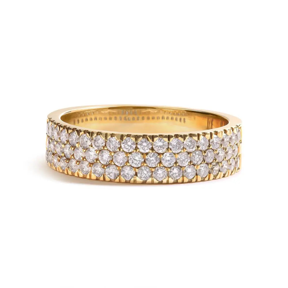 Stunning Multi Row Diamond Band Ring in 14k Yellow Gold Pave Setting - 7