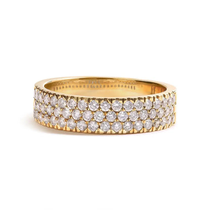 Stunning Multi Row Diamond Band Ring in 14k Yellow Gold Pave Setting - 7