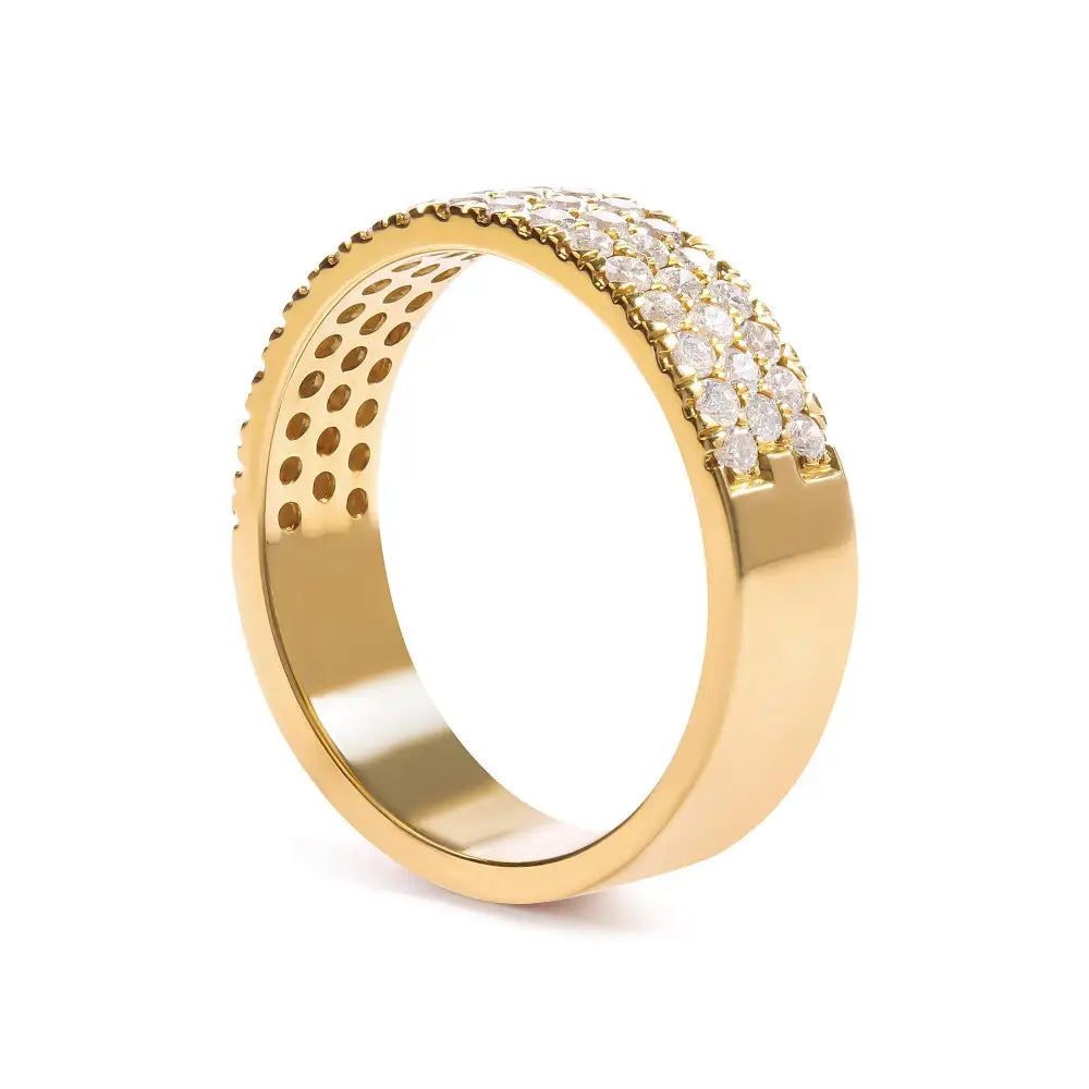 Stunning Multi Row Diamond Band Ring in 14k Yellow Gold Pave Setting - 7