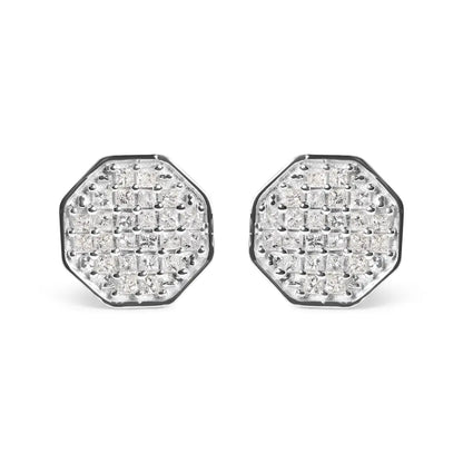 Stunning Princess Diamond Composite Octagon Shaped Stud Earrings in 10k Gold