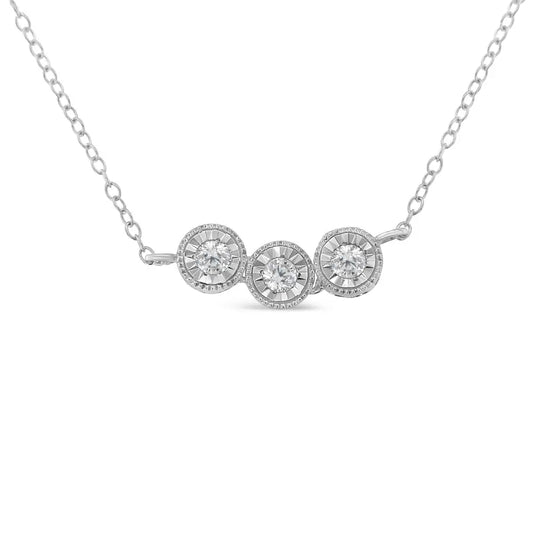 Stunning Sterling Silver Round Diamond Pendant Necklace Elegance