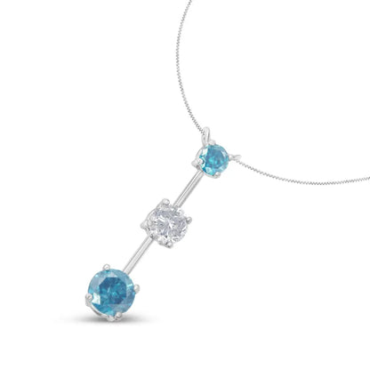 Stunning Treated Blue Diamond Pendant in 14k White Gold Necklace