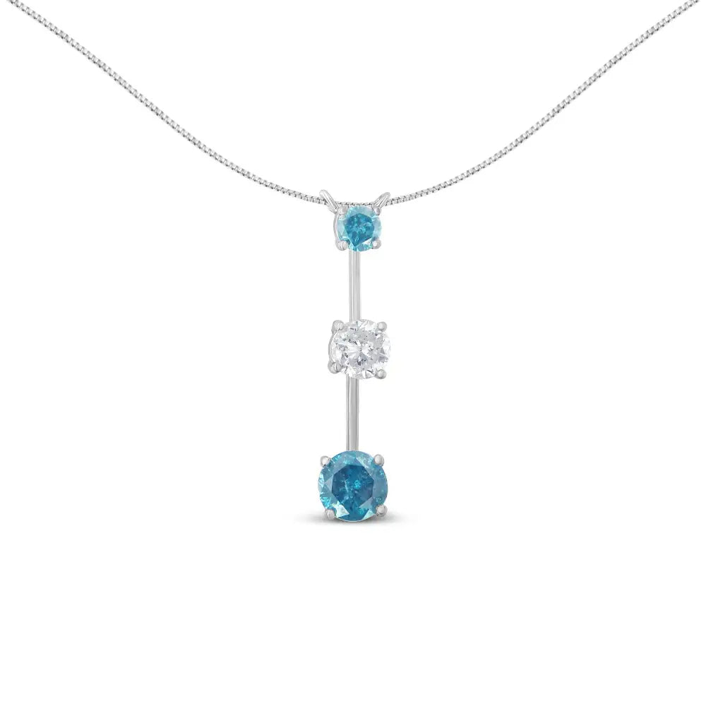 Stunning Treated Blue Diamond Pendant in 14k White Gold Necklace