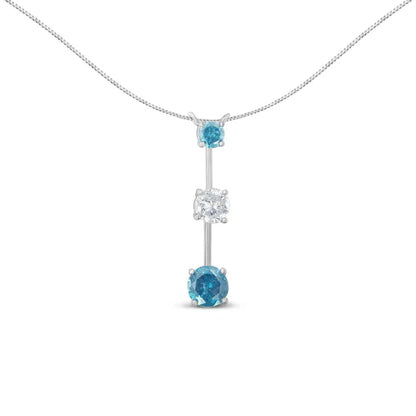 Stunning Treated Blue Diamond Pendant in 14k White Gold Necklace