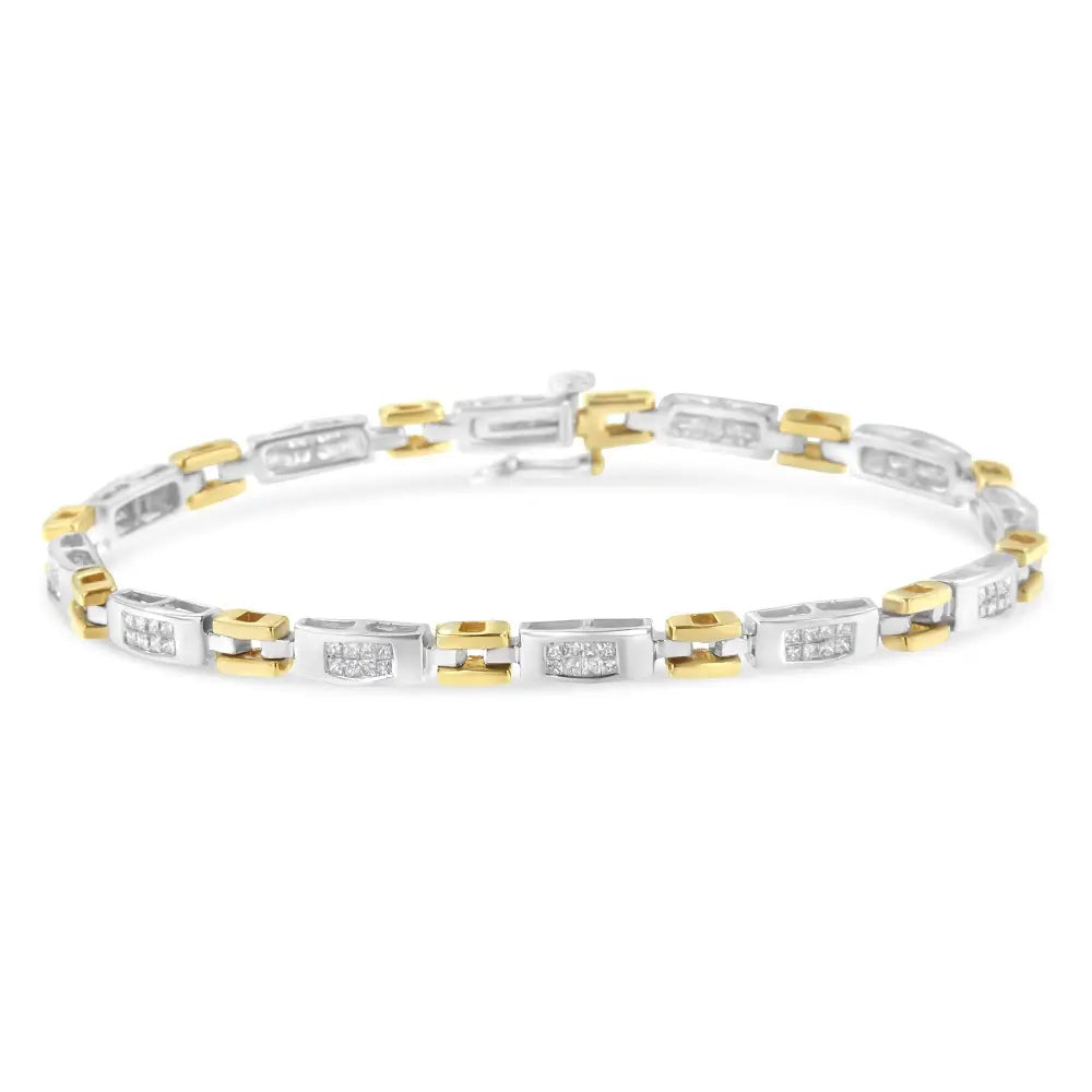 Stunning Two-tone Gold Princess Cut Diamond Geo Link Bracelet