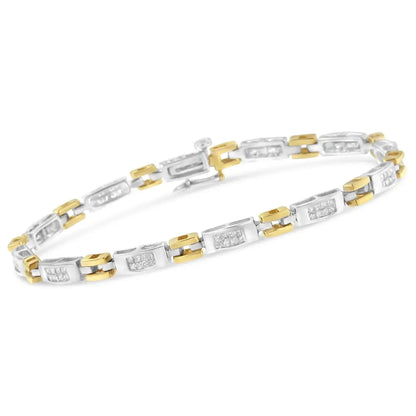 Stunning Two-tone Gold Princess Cut Diamond Geo Link Bracelet