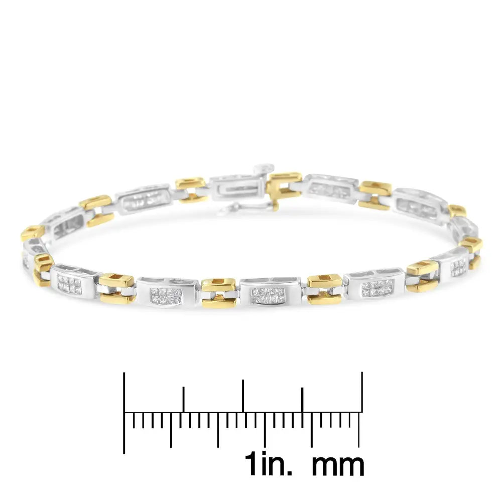 Stunning Two-tone Gold Princess Cut Diamond Geo Link Bracelet