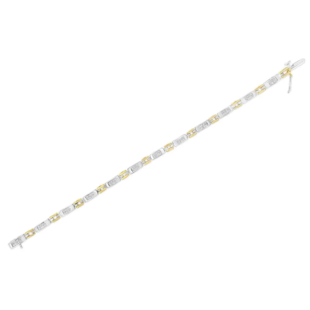 Stunning Two-tone Gold Princess Cut Diamond Geo Link Bracelet