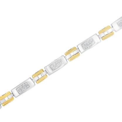 Stunning Two-tone Gold Princess Cut Diamond Geo Link Bracelet