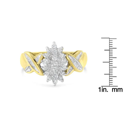 Stunning Two-toned Round Baguette Diamond Cluster Ring in 10k Gold