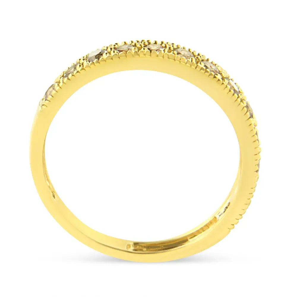 Stunning Yellow Gold Plated Beaded Milgrain Band with Cttw Diamond Accents