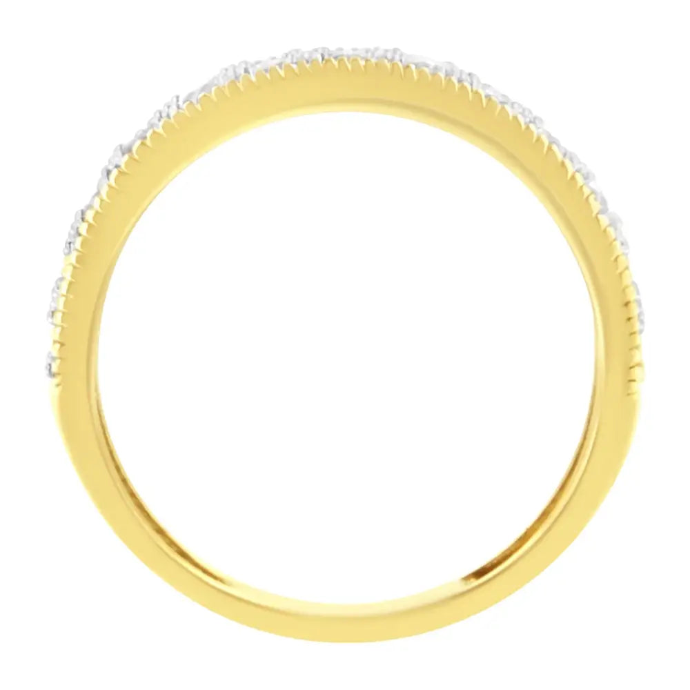 Stunning Yellow Gold Plated Beaded Milgrain Band with Cttw Diamond Accents