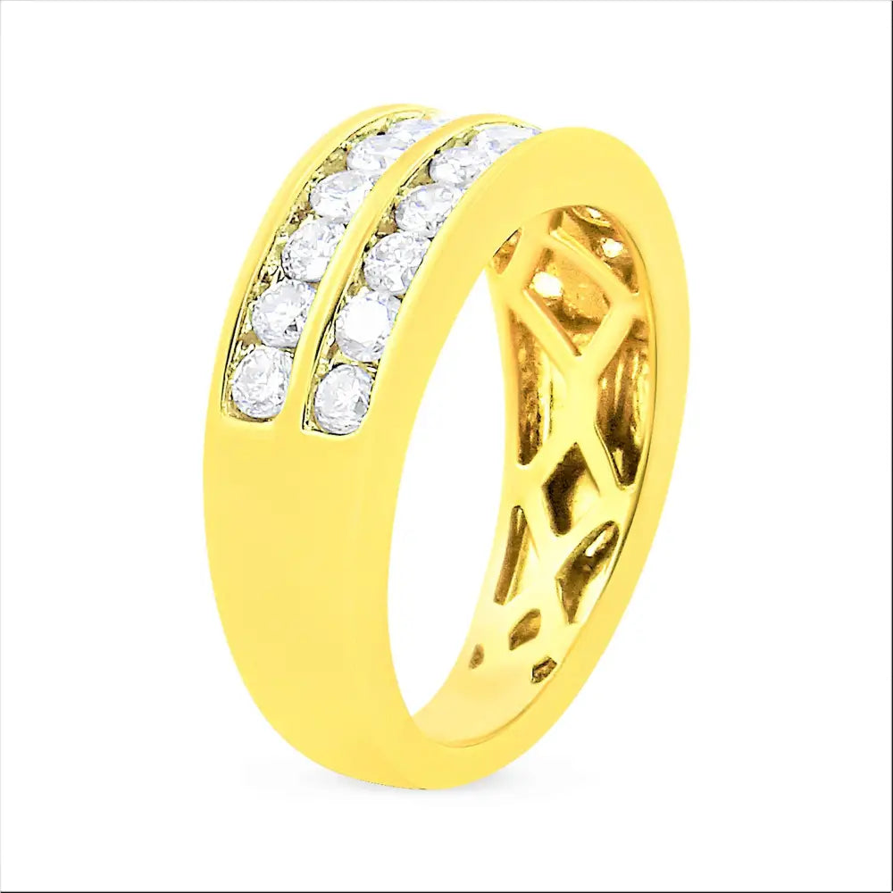 Stunning Yellow Gold Two-row Diamond Band Ring Exudes Elegance