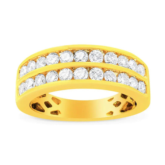 Stunning Yellow Gold Two-row Diamond Band Ring Exudes Elegance