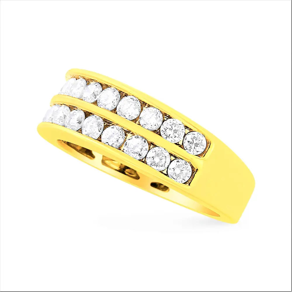 Stunning Yellow Gold Two-row Diamond Band Ring Exudes Elegance