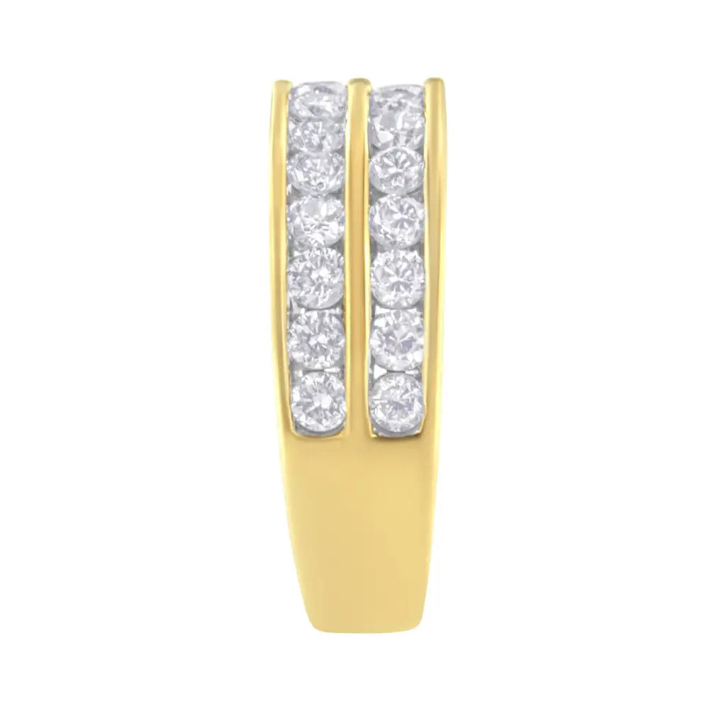 Stunning Yellow Gold Two-row Diamond Band Ring Exudes Elegance