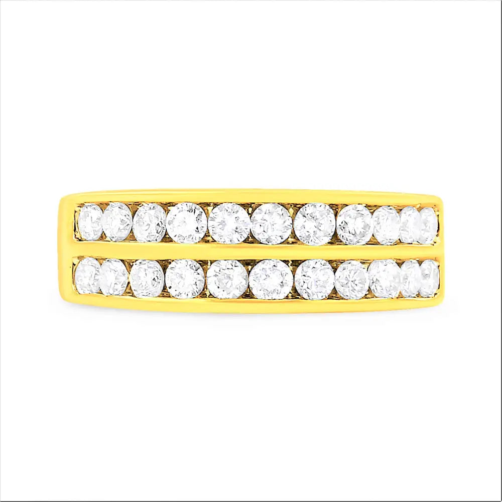 Stunning Yellow Gold Two-row Diamond Band Ring Exudes Elegance