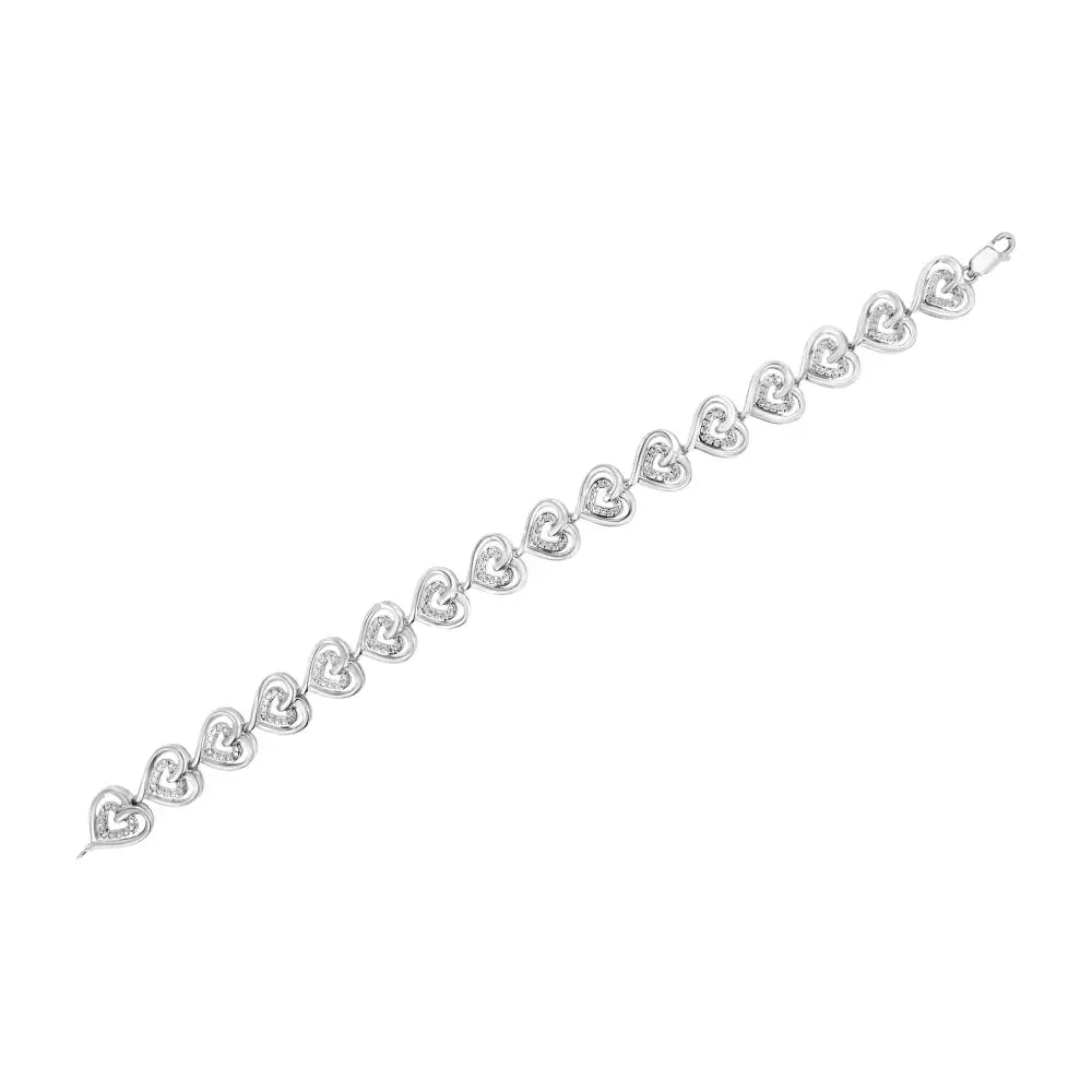 Timeless Diamond Double Heart Link Bracelet in Sterling Silver