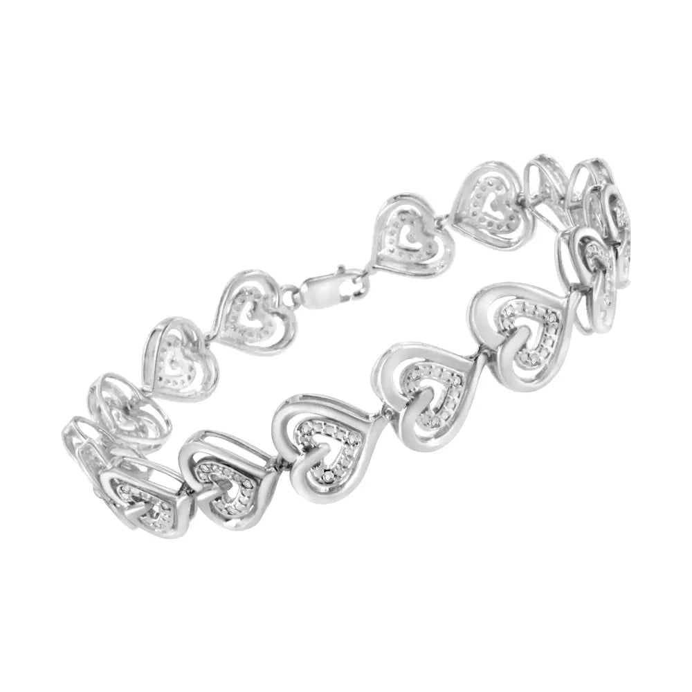 Timeless Diamond Double Heart Link Bracelet in Sterling Silver