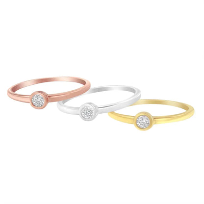 Tri-color 14k Gold Diamond Stacking Promise Ring Set for Timeless Elegance