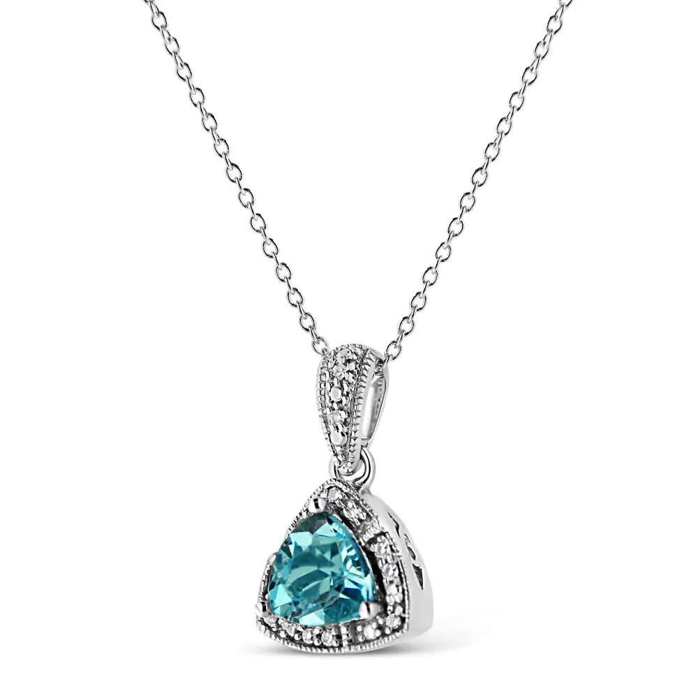 Trillion Cut Blue Topaz and Diamond Accent Sterling Silver Pendant Necklace