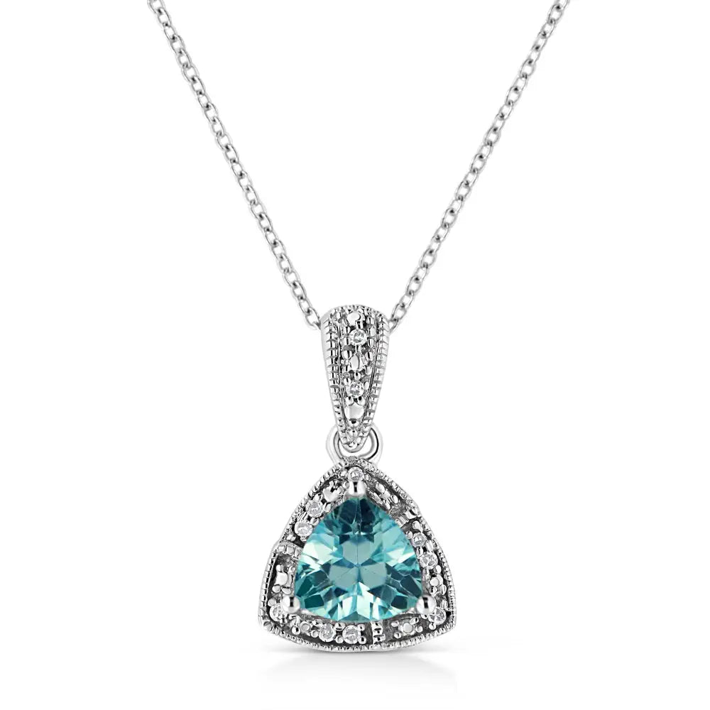 Trillion Cut Blue Topaz and Diamond Accent Sterling Silver Pendant Necklace